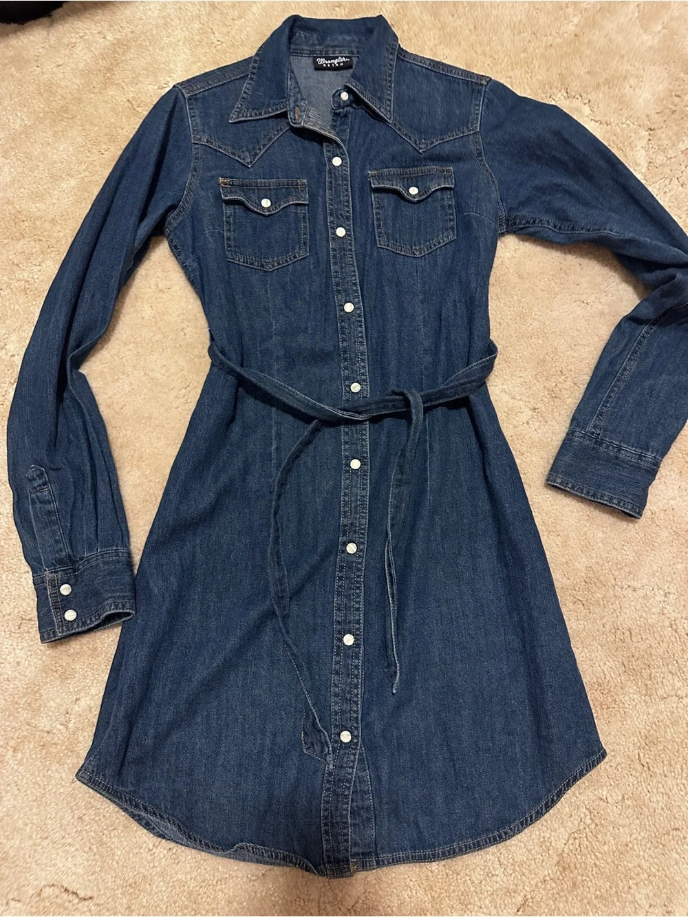 Wrangler Dark Blue Denim Long-Sleeve Embroidered Shirt Dress S - Picture 9 of 9
